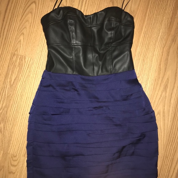 EXPRESS BLUE BLACK LEATHER STRAPLESS MINI - Picture 1 of 3